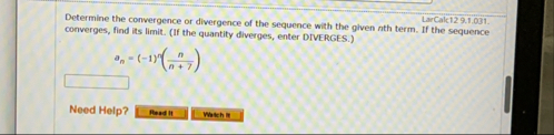 Determine the convergence or divergence of the