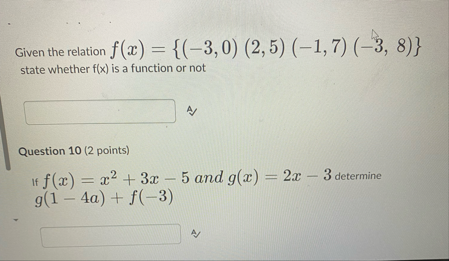 Given the relation f ( x ) = { ( - 3 , 0 ) ( 2 ,