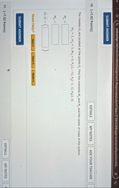 [ - / 1 . 9 2 Points ] The masses m l are located