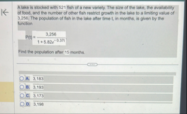 A lake is stocked with 5 2 1 fish of a new