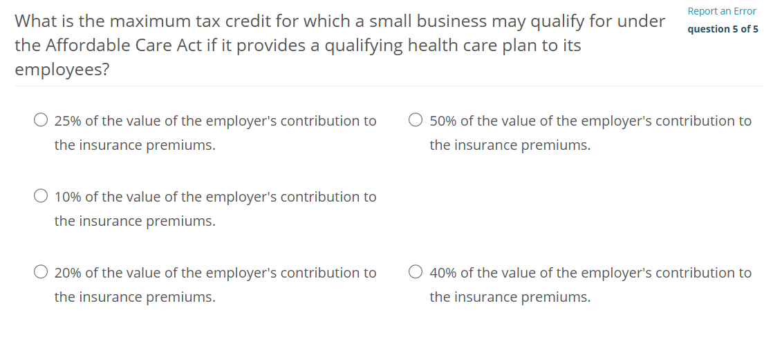 What is the maximum tax credit for which a small