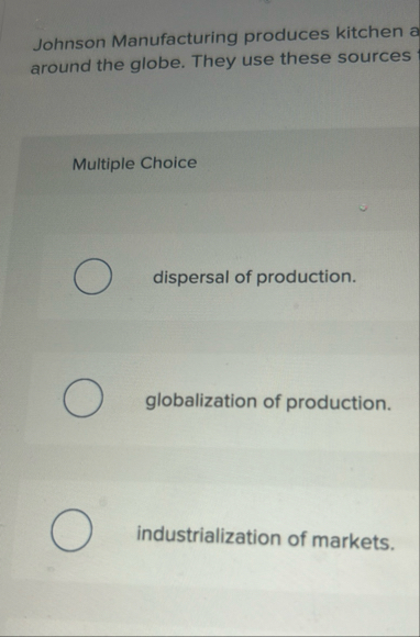 Johnson Manufacturing produces kitchen a around