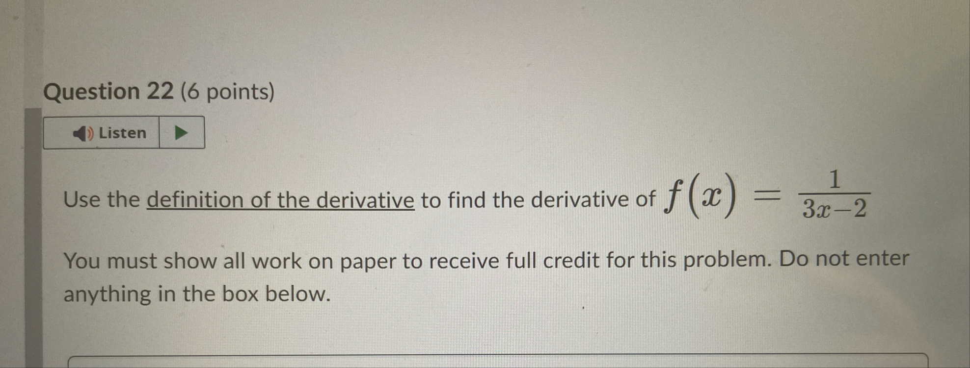 Question 2 2 ( 6 points ) Use the definition of