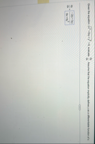 Given the equation x 2 6 x y y 6 2 = 8 , evaluate