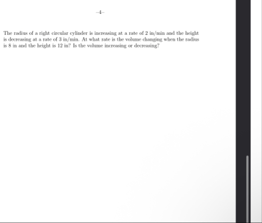 The radius of a right circular cylinder is