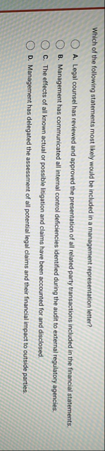 Which of the following statements most likely