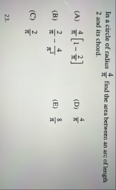 In a circle of radius 4 find the area between an