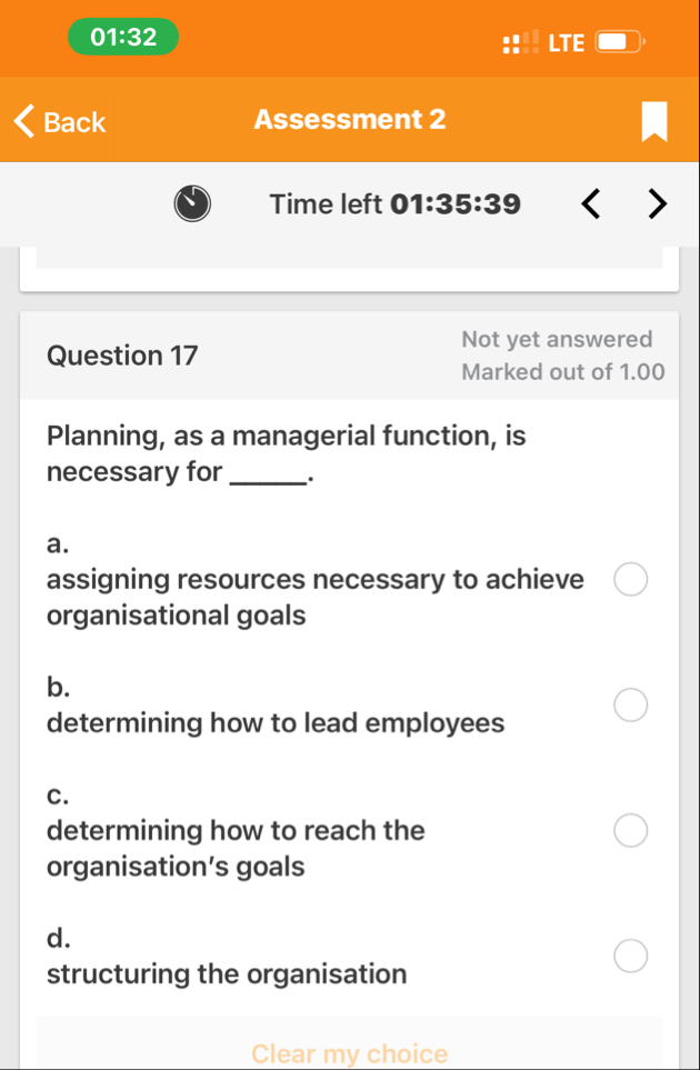 LTE Back Assessment 2 Time left 0 1 : 3 5 : 3 9