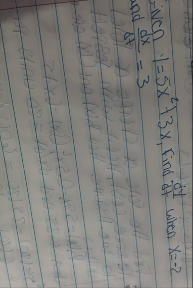 iven y = 5 x 2 3 x , find d y d t when x = - 2