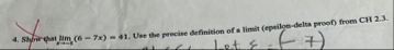 Shpr phat lim x = 3 ( 6 - 7 x ) = 4 1 . Use the