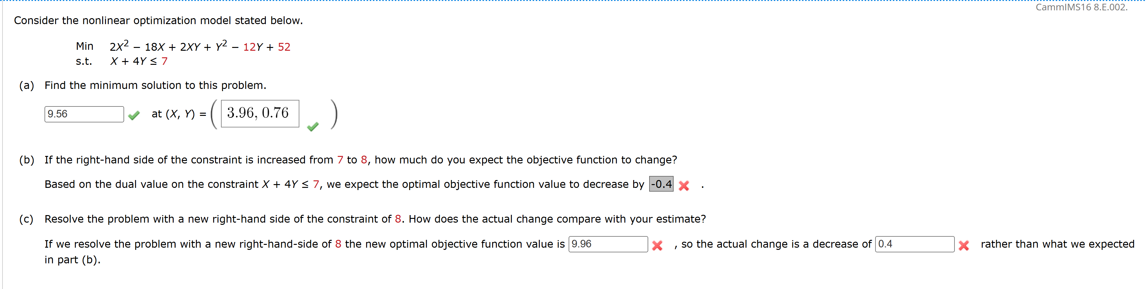 Consider the nonlinear optimization model stated