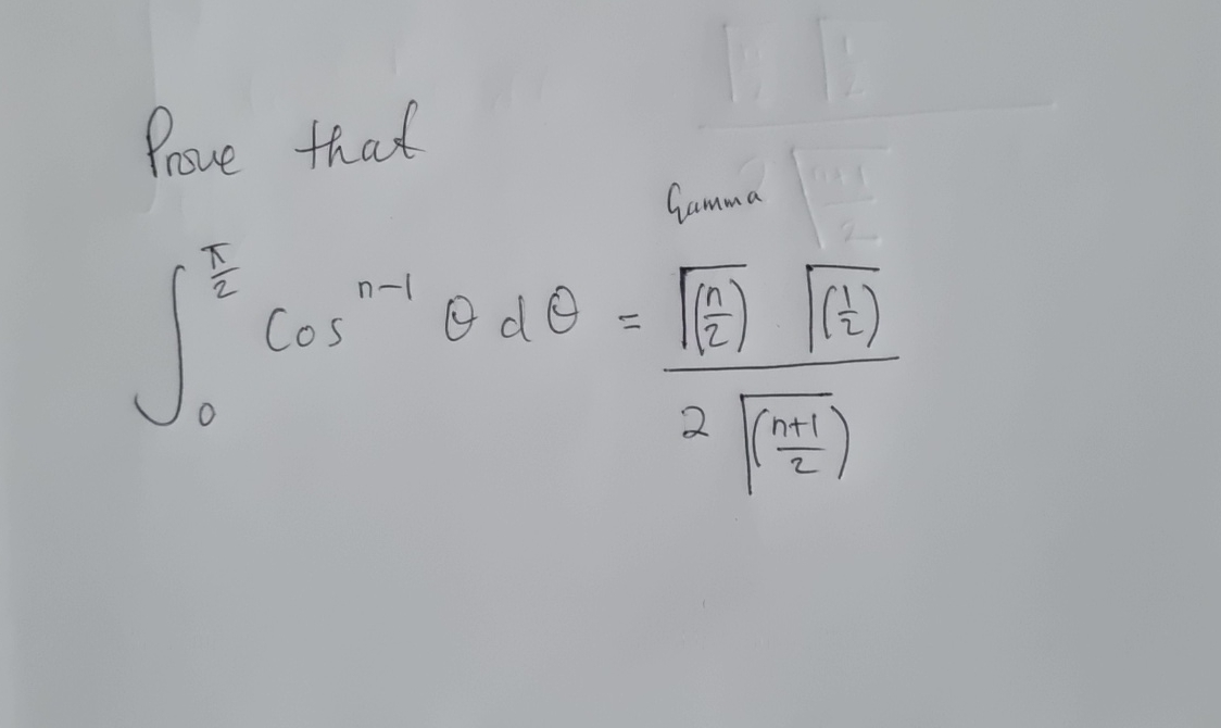 Prove that 0 2 c o s n - 1 d = ( n 2 ) 2 ( 1 2 )
