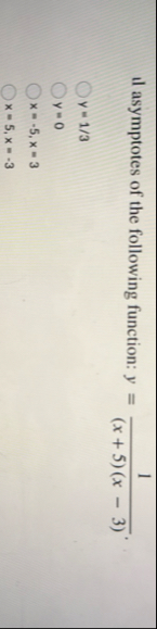 Il asymptotes of the following function: y = 1 (