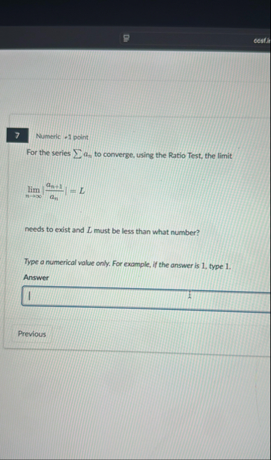 Numeric - 1 point For the series ? ? a n to