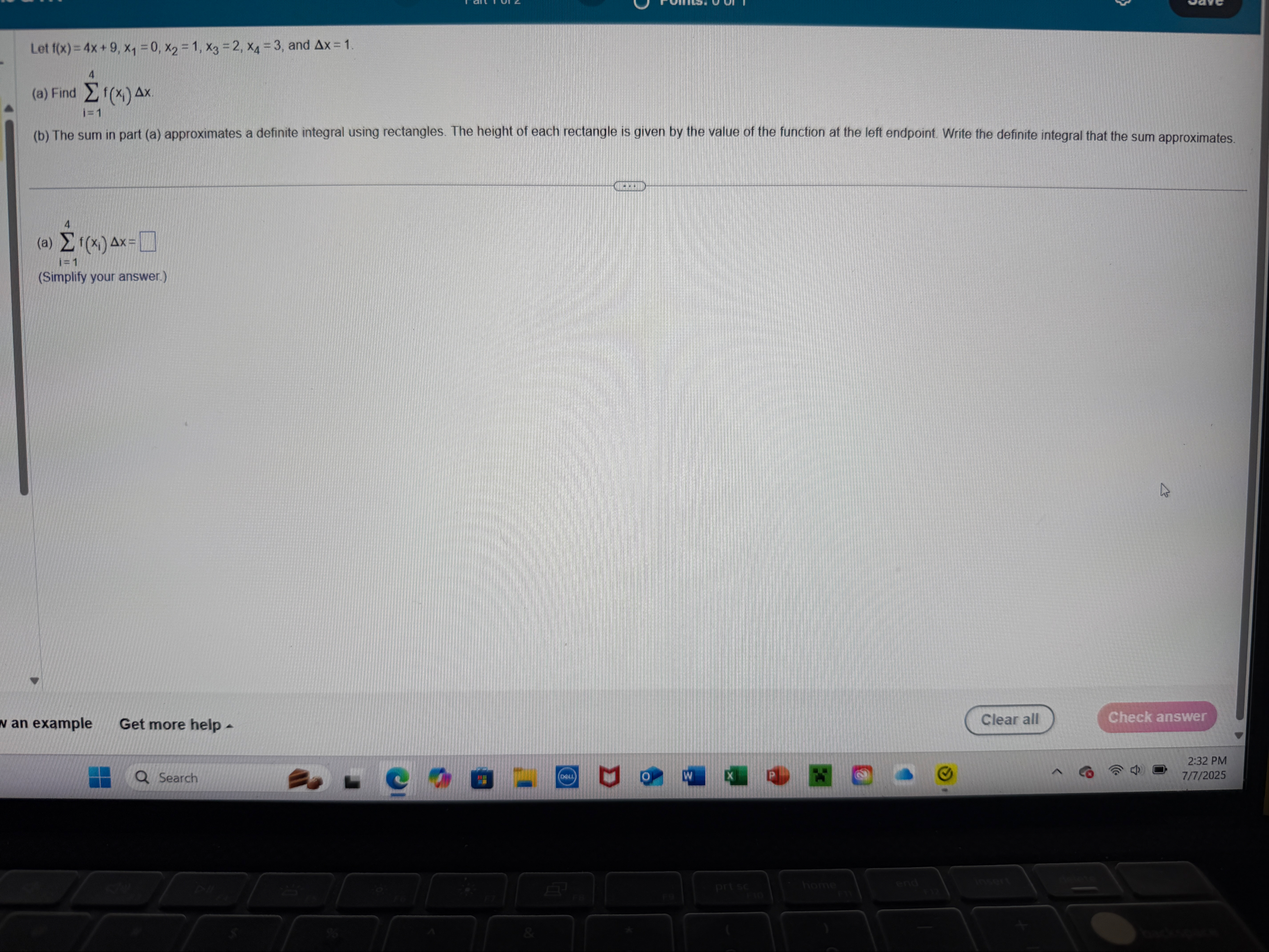 Let f ( x ) = 4 x 9 , x 1 = 0 , x 2 = 1 , x 3 = 2