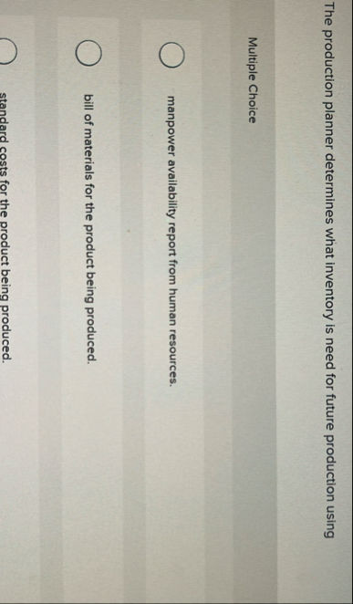 The production planner determines what inventory