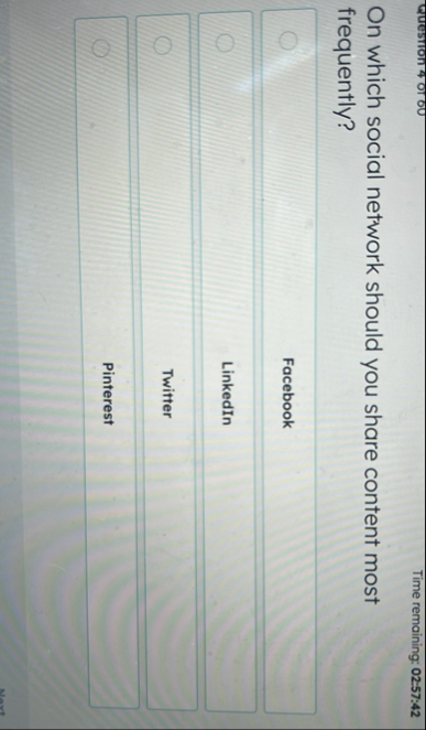 Time remaining: 0 2 : 5 7 : 4 2 On which social