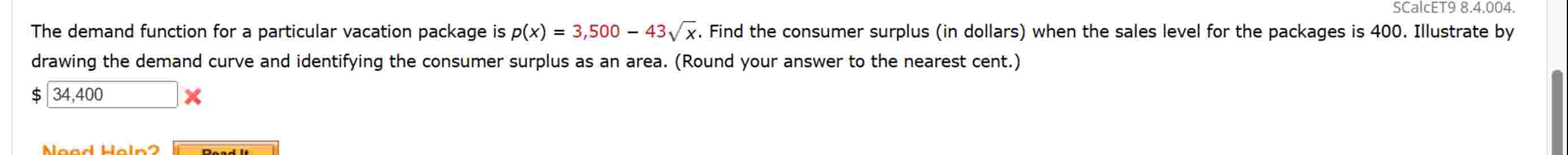 The demand function for a particular vacation