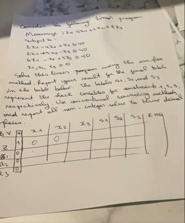 Consider the following linear program Maximing l