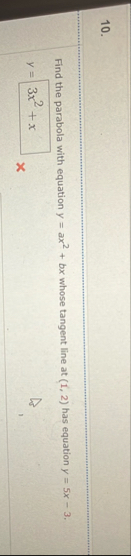 Find the parabola with equation y = a x 2 b x