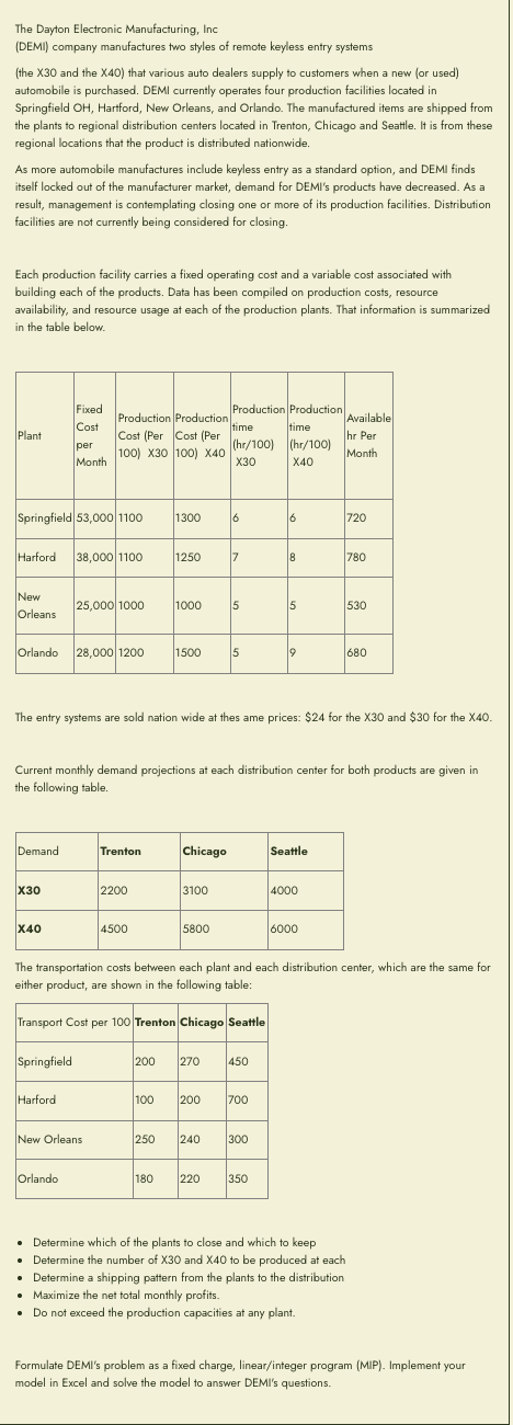 Please use excel and solver to solve: The Dayton