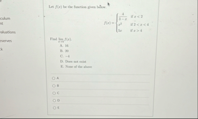 Let f ( x ) be the function given blow. f ( x ) =