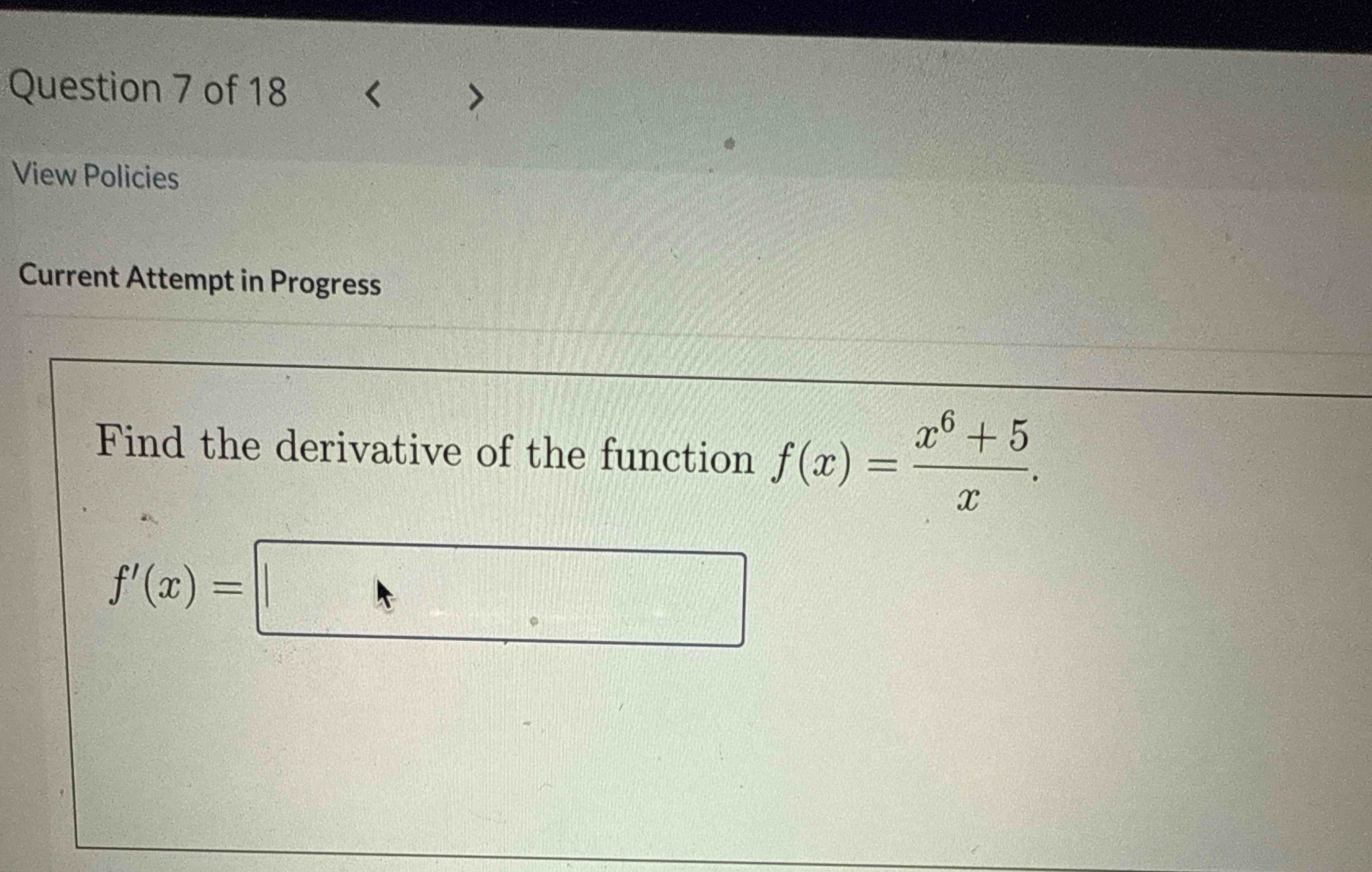 Question 7 o f 1 8 View Policies Current Attempt