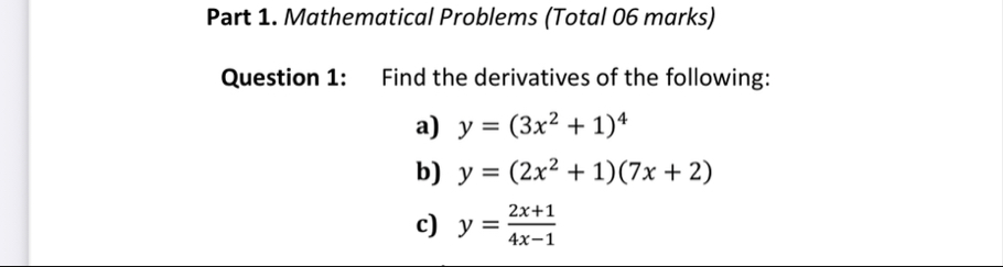 Part 1 . Mathematical Problems ( Total 0 6 marks