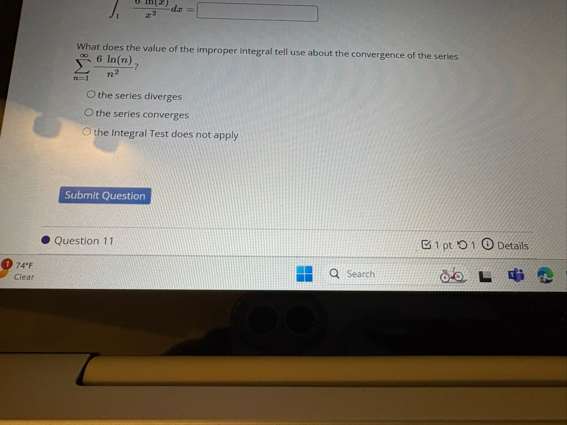 What does the value of the improper integral tell