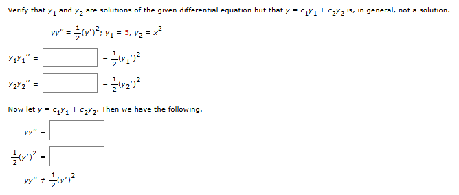 Verify that y _ ( 1 ) and y _ ( 2 ) are solutions