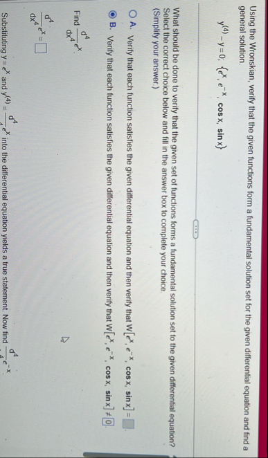 Using the Wronskian, verify that the given