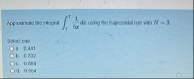 Approximate the integral 1 7 1 5 x d x using the