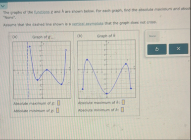 The graphs of the functions g and h are shown