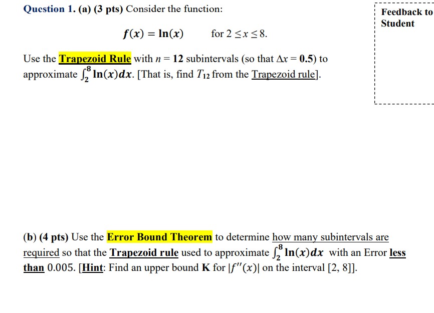 Question 1 . ( a ) ( 3 p t s ) Consider the