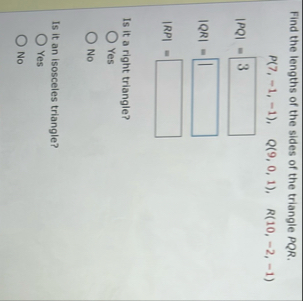 Find the lengths of the sides of the triangle P Q