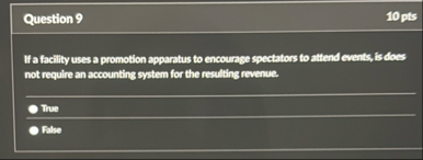 Question 9 1 0 pts If a facility uses a promotion