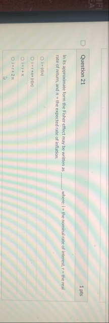 Question 2 1 1 pts In its approximate form the