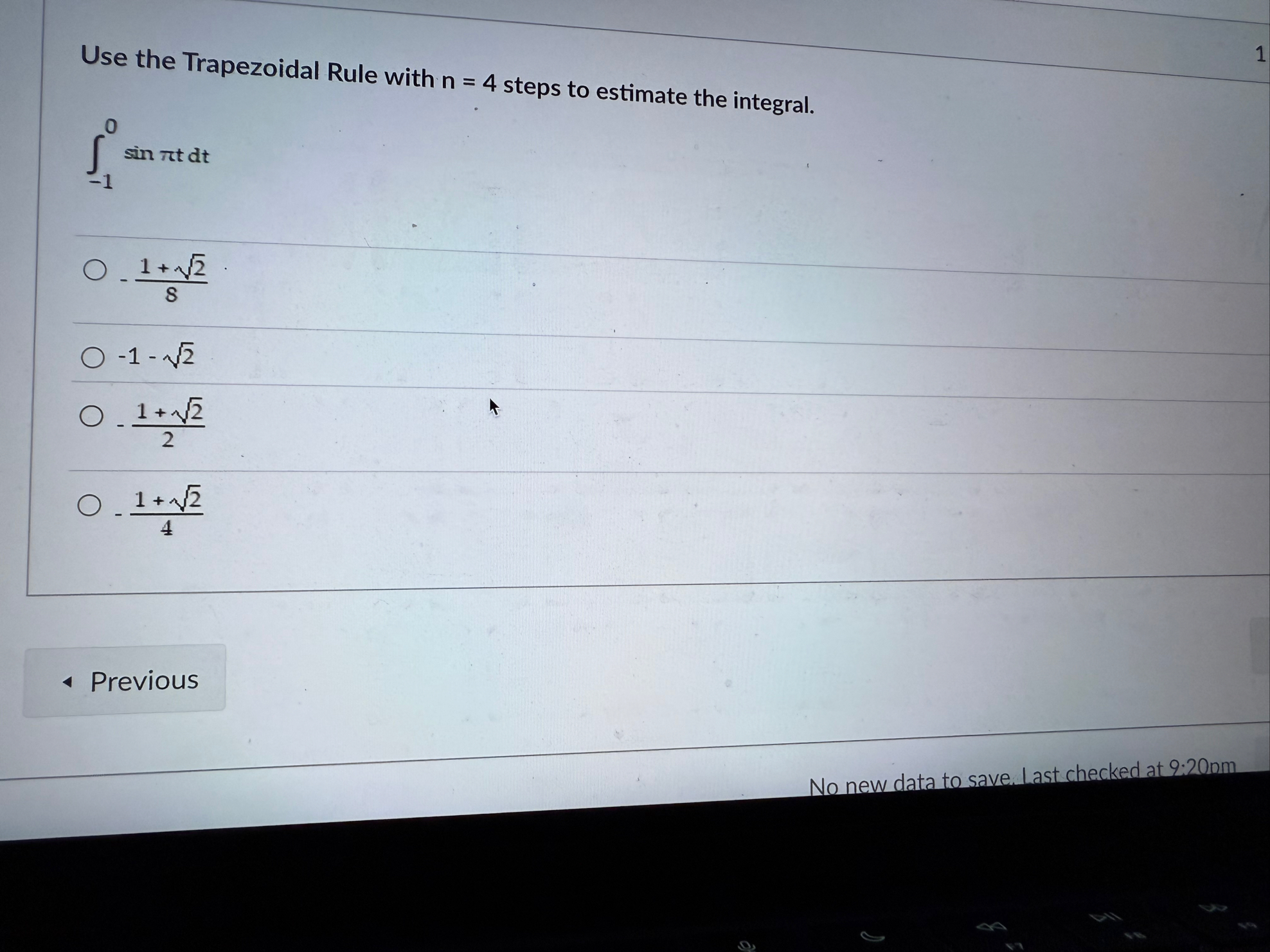 Use the Trapezoidal Rule with n = 4 steps to
