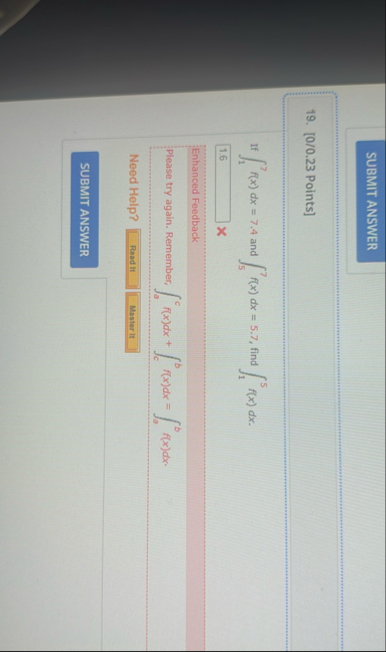 [ 0 / 0 . 2 3 Points ] If 1 7 f ( x ) d x = 7 . 4