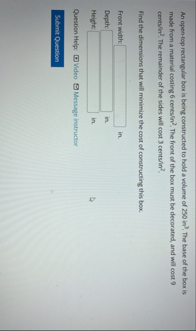 An open - top rectangular box is being