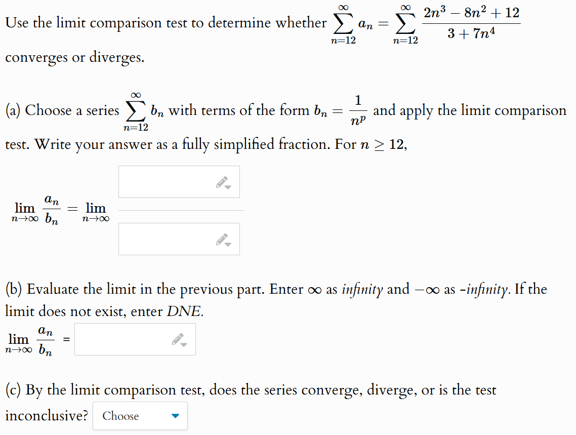 Use the l i m i t comparison test t o determine