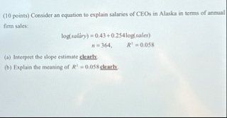 ( 1 0 points ) Consider an equation to explain
