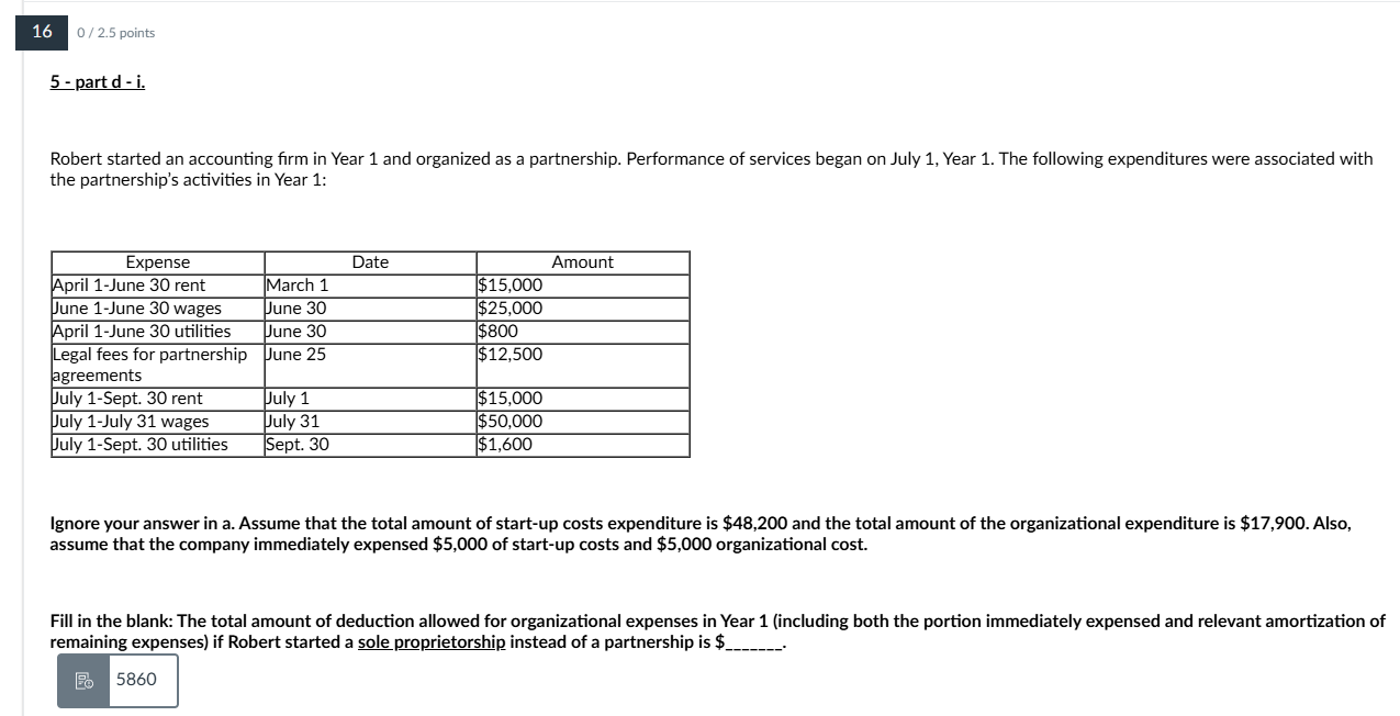 5 - part d - i . Robert started an accounting