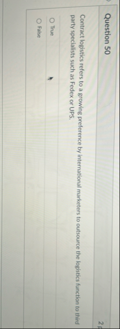 Question 5 0 2 5 Contract logistics refers to a