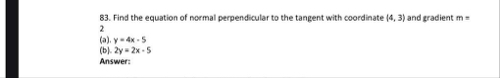 Find the equation of normal perpendicular to the