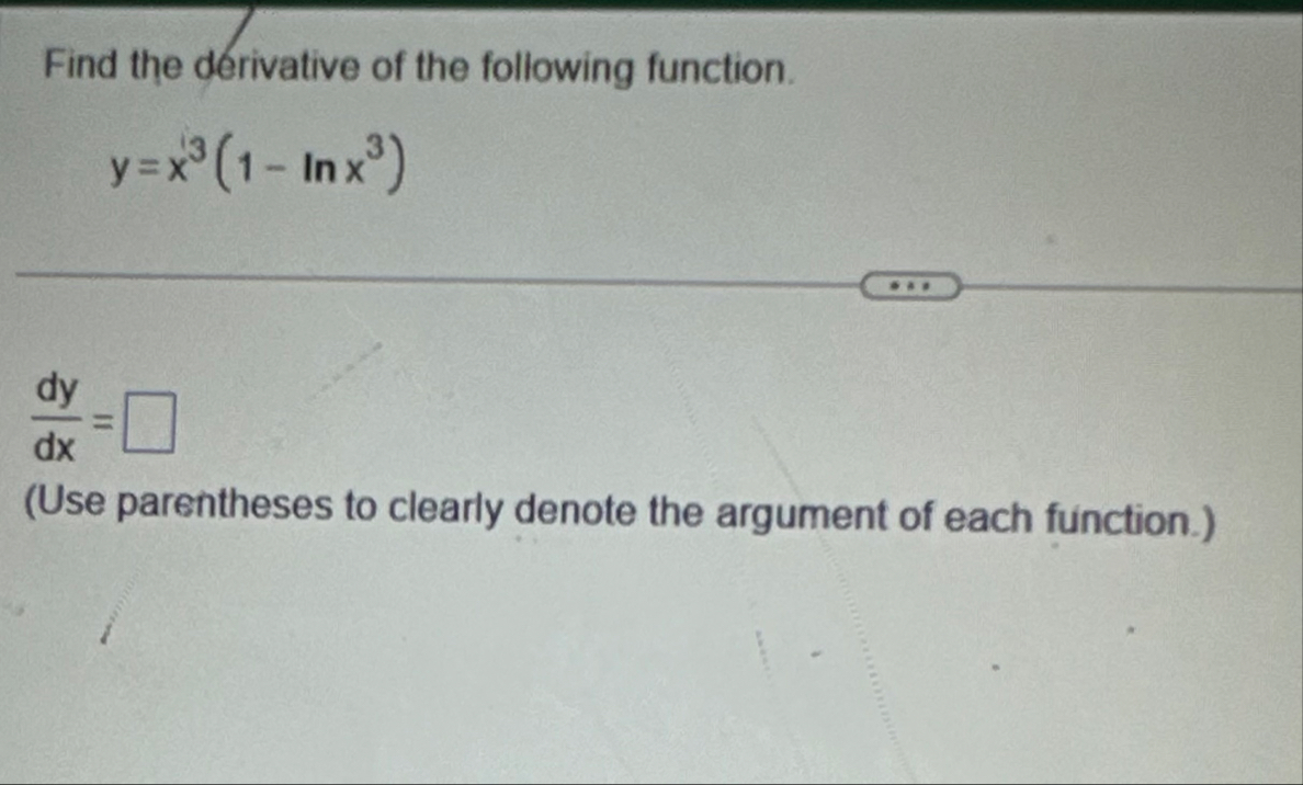 Find the derivative of the following function. y