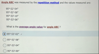 Angle ABC was measured by the repetition method