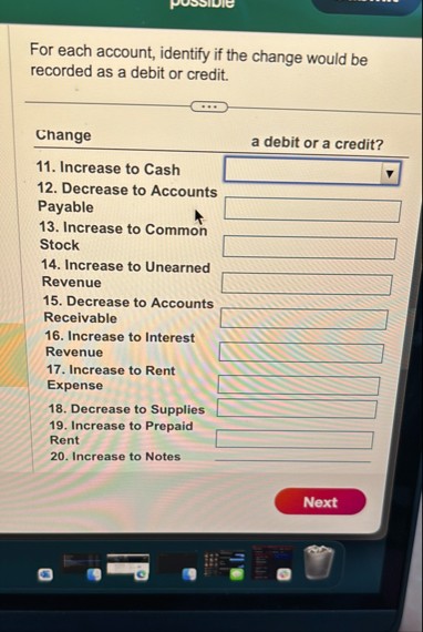 For each account, identify if the change would be