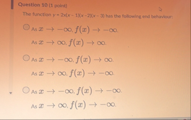 Question 1 0 ( 1 point ) The function y = 2 x ( x