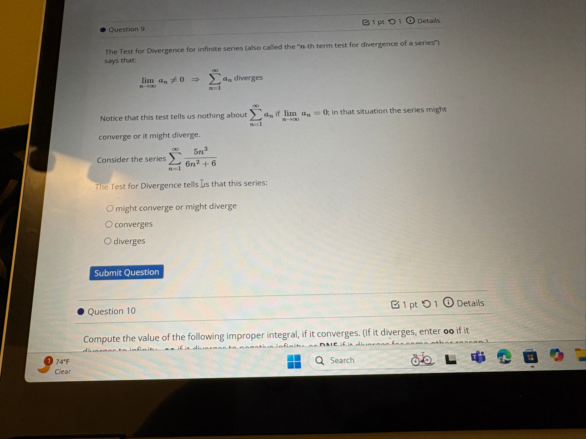 1 p t 1 Details Question 9 The Test for